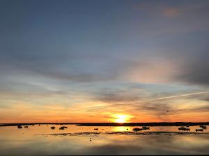 a sunset over a body of water